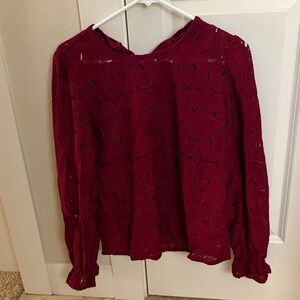 Cupshe Floral Lace Blouse - Deep Red